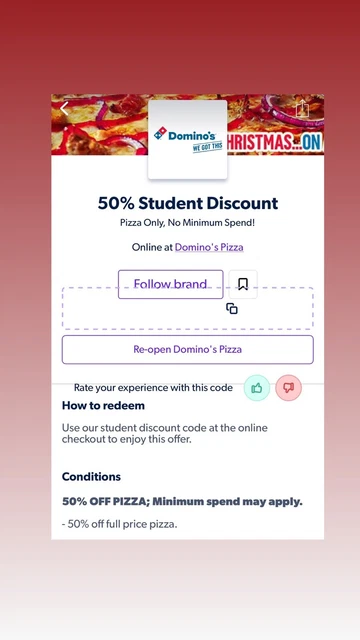 Domino’s Pizza 50% OFF Voucher Code - DELIVERY VIA INBOX