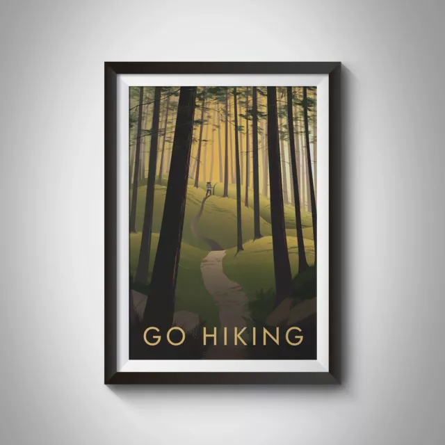 Go Hiking Travel Poster - Framed - Vintage - Bucket List Prints