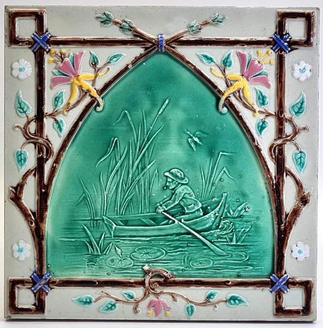 Antique Minton Hollins & Co Tile Moulded Majolica 8" C1890 Extremely Rare Antique Minton Hollins & Co Tile Moulded Majolica 8" C1890 Extremely Rare