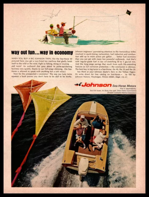 1967 Johnson Motors Waukegan WI Sea-Horse 40 Twin-Engine Vintage Boat Print Ad