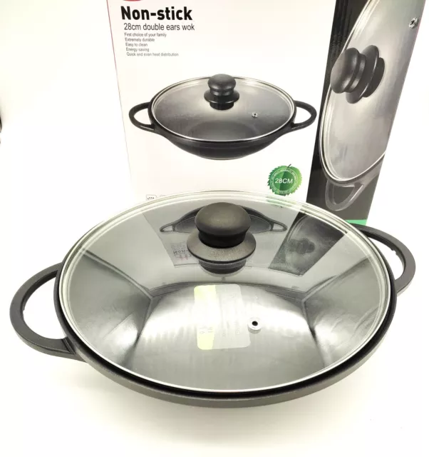 Non-Stick Deep Frying Die Cast Wok/Pot With Lid & Handles-Karahi/Kadai Wok