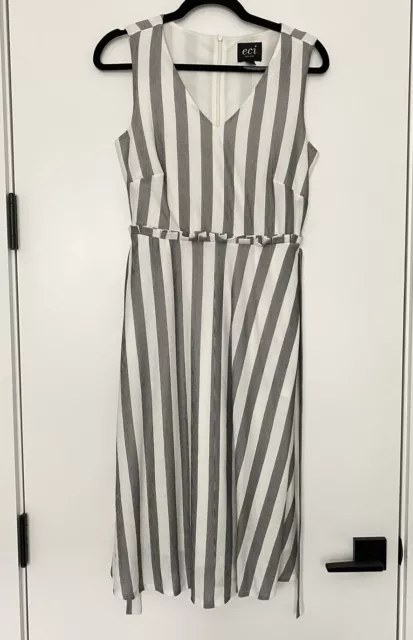 Eci New York Women's Fit and Flare Dress Size 2 White Grey Stripe Sleeveless