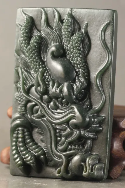 Chinese Natural Hetian Jade Hand-Carved Dragon Design Pendant 2.5 Inch