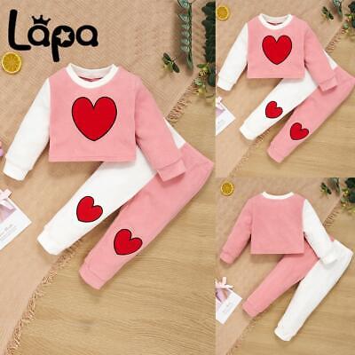 Newborn Baby Girls Heart Print Clothes Tops Pants Toddler Outfits Set Tracksuit