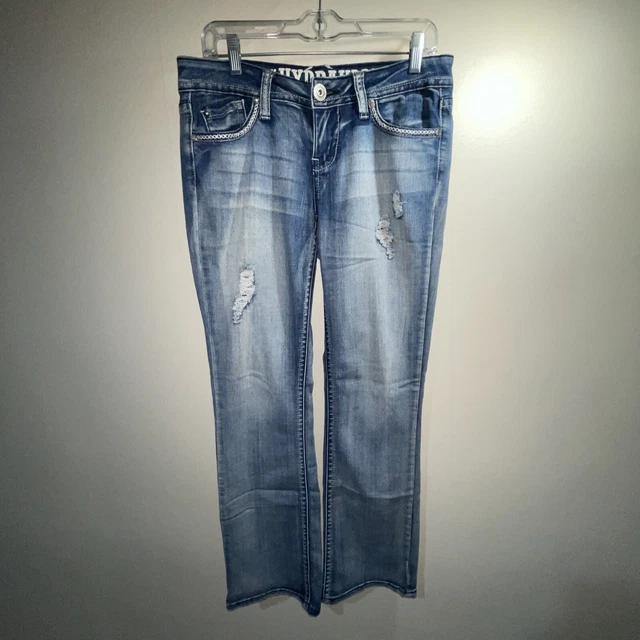 HYDRAULIC Lola Curvy Crop Denim Jeans Juniors 9/10 Blue Low Rise Cotton Blend