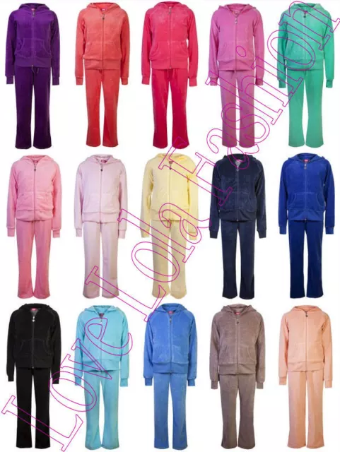Childrens Velour Tracksuits Kids Hoodys Joggers Full Lounge Suit Girls