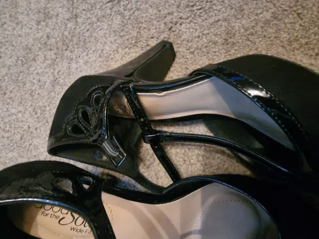 SIZE 4 (37) black suede & patent leather Mid heel court shoes with ...