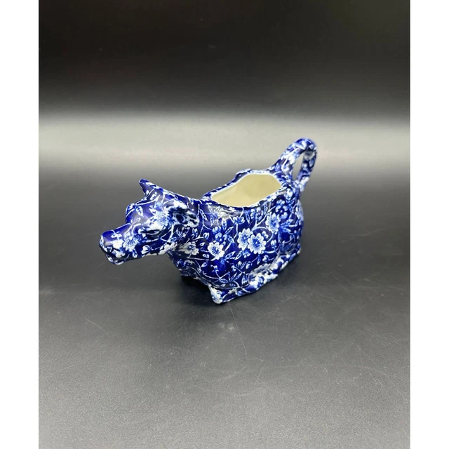 Cow Creamer Staffordshire Calico Blue Burleigh Stamp Chintz Blue and White Decor