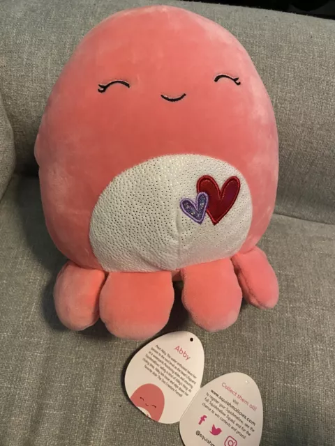 Squishmallow Valentine Abby Octopus 8 inch Plush Toy - Bright Pink