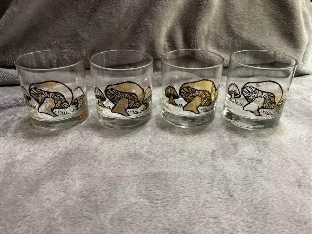 Set of 4 MCM Couroc Mushroom 22k Gold Overlay Cocktail Old Fashioned Glasses