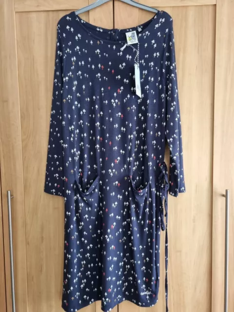 Weird Fish Navy Marl Sydney Printed Jersey Dress Size 14 Bnwt