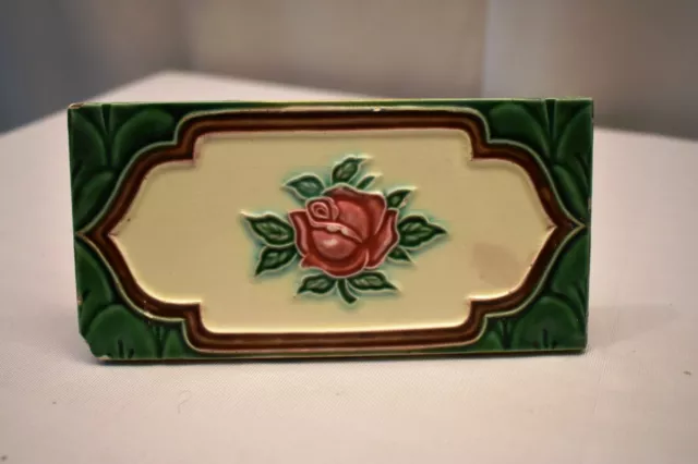 Antique Border Tile Art Nouveau Majolica Japan Rose Ceramic Porcelain Green "03