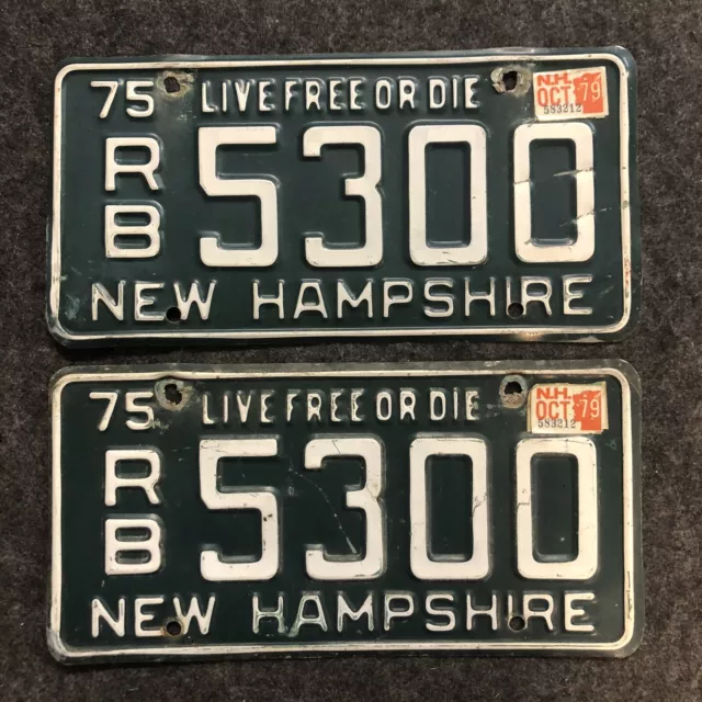 1975 -79 New Hampshire License Plate Pair Nice Tags RB 5300 NH YOM 75 Rockingham