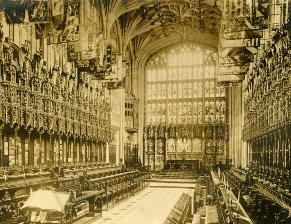 CHOIR-STALLS BANNERS ST. Georges' Chapel Windsor Castle UK old press ...