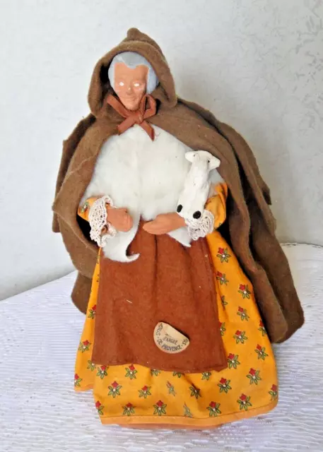 Santon antique Provence dressed woman with her lamb Yolande France 26 cm S177