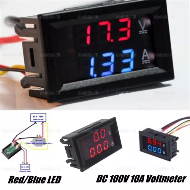 DC 100V 10A Voltmeter Ammeter Blue Red LED Amp Dual Digital Volt Meter Gauge