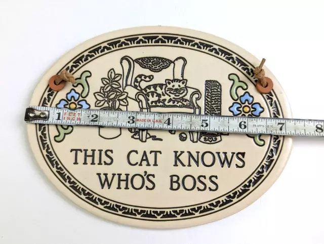 VTG Trinity Pottery Cat Ceramic This Cat Knows Whos Boss Wall Plaque Hanging EUC 3