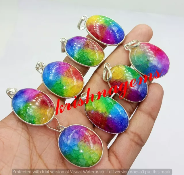 Rainbow Solar Quartz Gemstone 925 Sterling Silver Plated Wholesale Lot Pendants