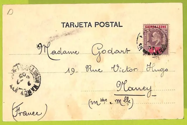 10768 - SIERRA LEONE - Postal History -  Single stamp on POSTCARD to FRANCE 1903