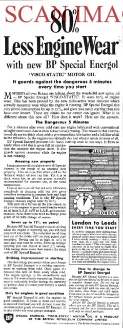 1955 ADVERT BP Special ENERGOL 'Visco-Static' Motor Oil Original Print AD 715A