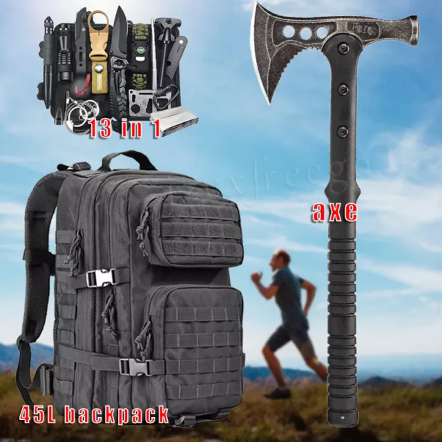 Outdoor Emergency Survival Kit Camping Backpack Military Tactical Hammer Axe US