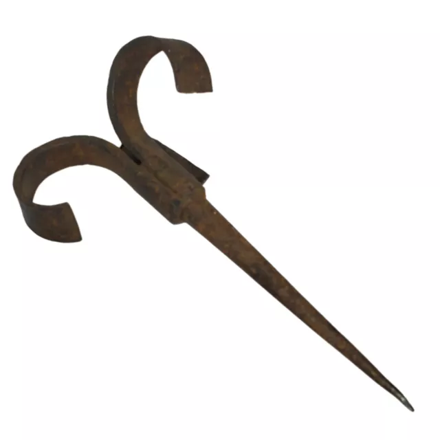 Antique 18th C. Forged Ceiling Spike Hanger Wrought Iron Architectural Hook CT