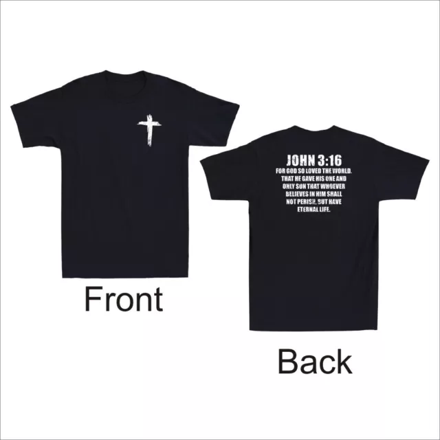 John 3:16 Jesus Christian Cross Christian Faith Front & Back Print Men's T-Shirt