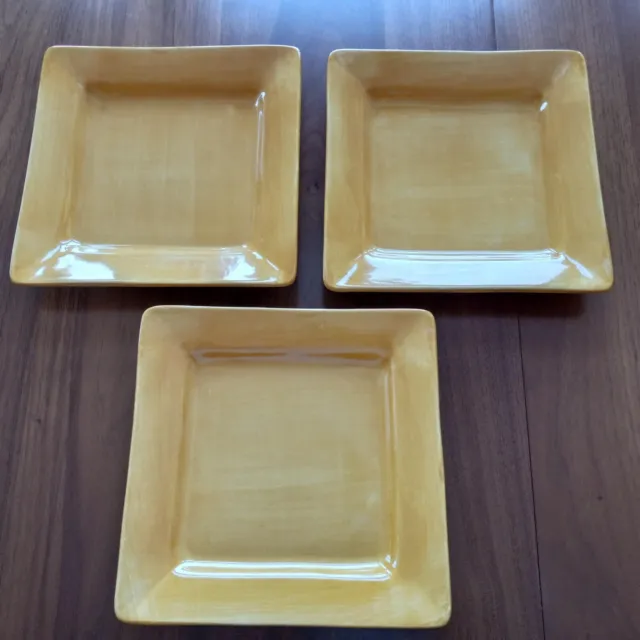 3 Pier 1 Square Yellow Plates 8" NWOT Salad Lunch Earthenware Essential Colours
