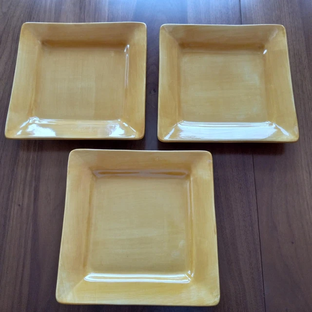 3 Pier 1 Square Yellow Plates 8" NWOT Salad Lunch Earthenware Essential Colours