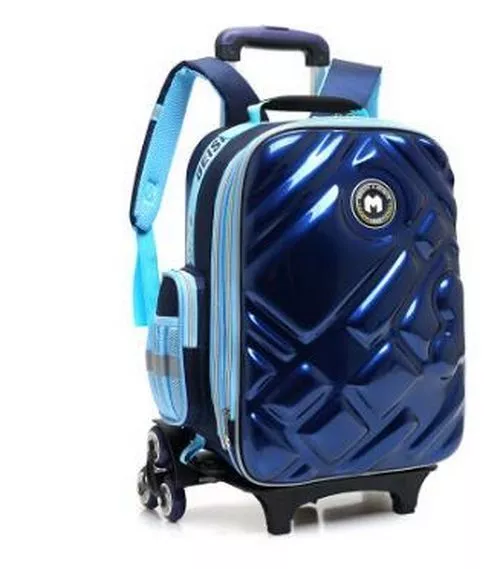 Boy's Trolley Bag With Wheels 3d Rolling On 6 Wheels Solid Nylon School Backpack