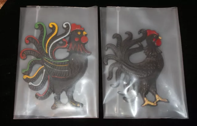 Pair Of Painted Wilton Cast Iron Roosters