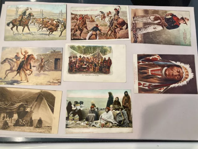 Lot of 8 Wild West Post Cards - Circa 1910's Ish - Buffalo Bill WWS, Indians