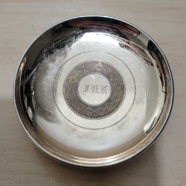 Antique Unique Sterling Silver Gold Plated Small Plate, 2.6", Monogram
