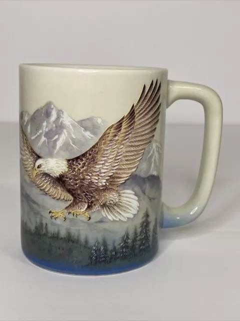 Vintage Otagiri Soaring Bald Eagle Coffee Mug Cup Japan Mountains Forest 16 oz