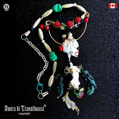 mexican ethnic jewelry primitive necklace tribal pendant doll skull calavera bib
