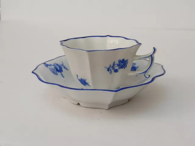 Antique Meissen Blue & White Floral Demitasse Cup and Saucer