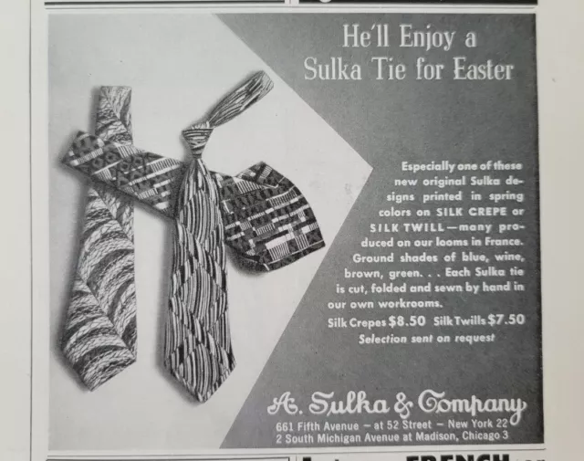 1949 A. Sulka & Company men's necktie for Easter Vintage fashion ad