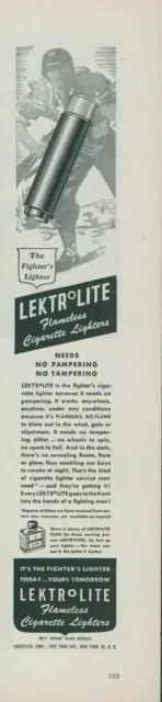1944 Lektrolite Flameless Cigarette Fighter Lighter WWII Vintage Print Ad L20