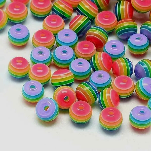 Striped Resin Beads Round Mixed Colour Blue Pink Mixed Plastic 6mm 8mm 50pcs
