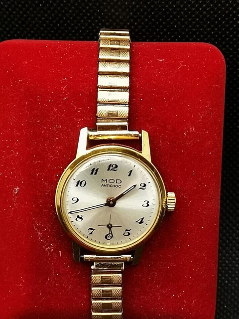 Montre Suisse Bulova 72003 Plaquée Or - Cadran Noir Et Or, Mécanique, Unisexe Vintage