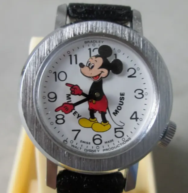 ✨Scarce MINT✨ VTG Mickey Mouse Bradley Watch #6602 Nodding Bobbing Head - NOS