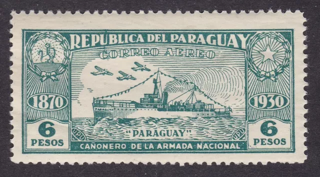 Paraguay 1931 - Gunboats - 6 Peso Green SG404 - Mint  (C23B)