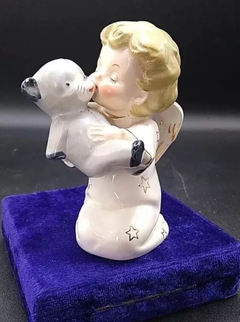 Angel Kissing A Teddy Bear Ceramic Figurine By Arnalt