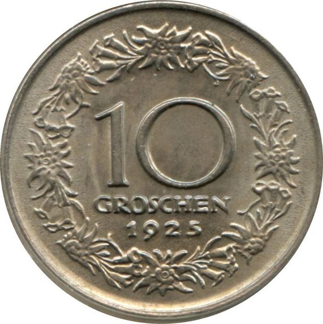Austria 10 Groschen Coin | Edelweiss Flowers | 1925 - 1929