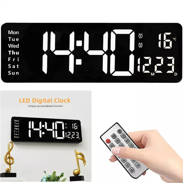 16" LED Digital Large Jumbo Wall Desk Alarm Clock Calendar Temperature Remote