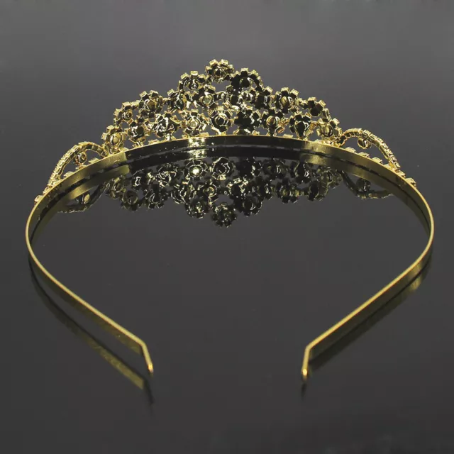 Sposa Diadema Tiara Corona Cristallo Strass Cristallo Matrimonio Color Oro 3