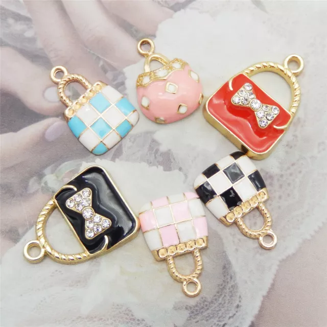 12 stk Mehrfarbig Emaille Metall Strass Ohrringe Handtaschen Anhänger Charm Bulk
