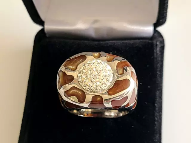 STUNNING VINTAGE ESTATE STATEMENT Edforce CRYSTAL CZ Ring giraffe pattern 2