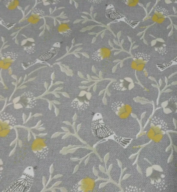 Nightingale SongBird  Grey Yellow 140cm  wide  Cotton Curtain/Craft Fabric