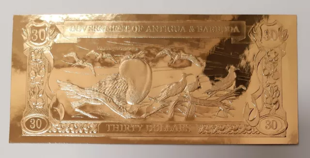 1984 Antigua & Barbuda 30 Dollar Banknote P CS2k Gold Leaf FDS / UNC A-08